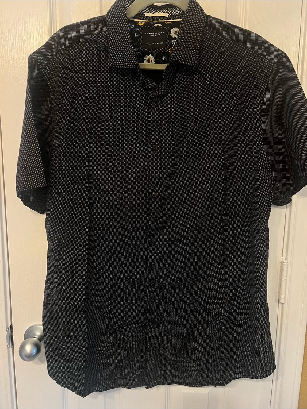 Denim & Flower Ricky Singh Black Shirt with Small White Dots, Size XL
